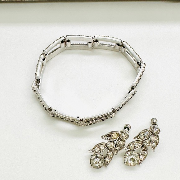 Vintage Rhinestone Bracelet & Sterling Earrings - Picture 3 of 11